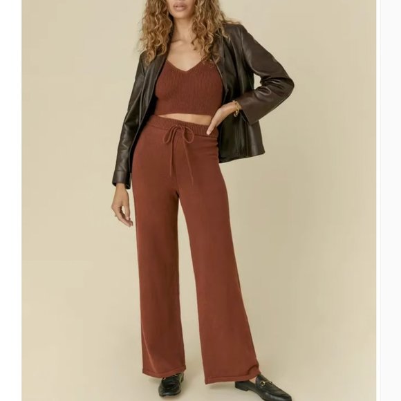 Reformation Lita Cropped Tank & Pant Two-Piece Set - Chestnut - Picture 2 of 8